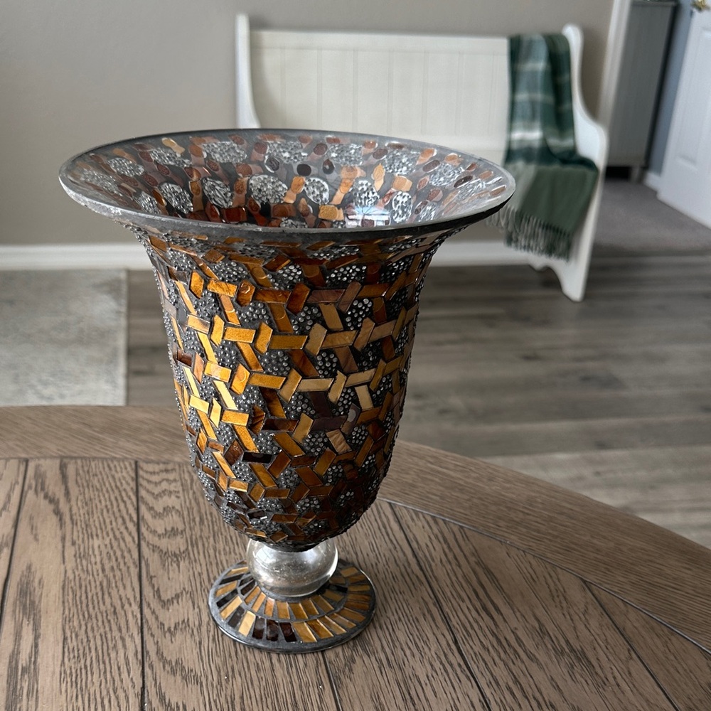 Mosaic Glass Vase with Silver and Gold Accents